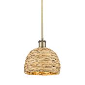 Innovations Lighting Woven Rattan 8" Wide Mini Pendant Antique Brass / Natural