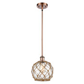 Innovations Lighting Farmhouse Rope 8" Wide Mini Pendant Antique Copper / Clear Glass with Brown Rope