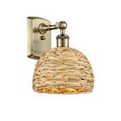 Innovations Lighting Woven Rattan 12" Tall Wall Sconce Antique Brass / Natural