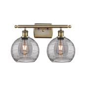 Innovations Lighting Athens Deco Swirl 2 Light 18" Wide Vanity Light Antique Brass / Light Smoke Deco Swirl