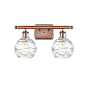 Innovations Lighting Small Deco Swirl 2 Light 16" Wide Bathroom Vanity Light Antique Copper / Clear