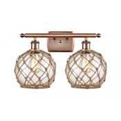 Innovations Lighting Farmhouse Rope 2 Light 16" Wide Bathroom Vanity Light Antique Copper / Clear / Brown