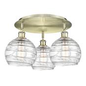Innovations Lighting Athens Deco Swirl 3 Light 20" Wide Flush Mount Ceiling Fixture Antique Brass / Clear Deco Swirl