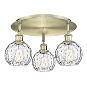 Innovations Lighting Athens Water Glass 3 Light 18" Wide Flush Mount Ceiling Fixture Antique Brass / Clear Water Glass