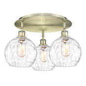 Innovations Lighting Athens Water Glass 3 Light 20" Wide Flush Mount Ceiling Fixture Antique Brass / Clear Water Glass