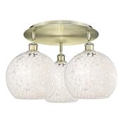 Innovations Lighting White Mouchette 3 Light 22" Wide Flush Mount Ceiling Fixture Antique Brass / White Mouchette
