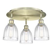Innovations Lighting Brookfield 3 Light 18" Wide Flush Mount Ceiling Fixture Antique Brass / Clear