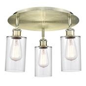 Innovations Lighting Clymer 3 Light 16" Wide Flush Mount Ceiling Fixture Antique Brass / Clear