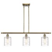 Innovations Lighting Cobbleskill 3 Light 36" Wide Linear Pendant with Shades Antique Brass / Deco Swirl