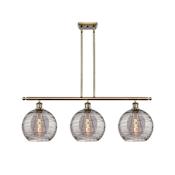 Innovations Lighting Athens Deco Swirl 3 Light 37" Wide Linear Chandelier Antique Brass / Light Smoke Deco Swirl