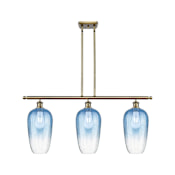 Innovations Lighting Brookhaven Flute 3 Light 36" Wide Linear Pendant Antique Brass / Sapphire Blue