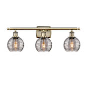 Innovations Lighting Athens Deco Swirl 3 Light 26" Wide Vanity Light Antique Brass / Light Smoke Deco Swirl