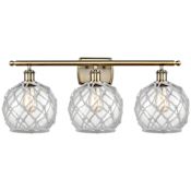 Innovations Lighting Farmhouse Rope 3 Light 28" Wide Vanity Light Antique Brass / Clear Glass with White Rope