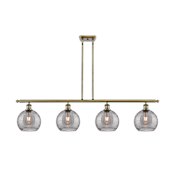 Innovations Lighting Athens Deco Swirl 4 Light 48" Wide Linear Chandelier with 8" Wide Shades Antique Brass / Light Smoke Deco Swirl