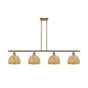 Innovations Lighting Woven Rattan 4 Light 48" Wide Linear Pendant Antique Brass / Natural