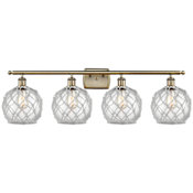 Innovations Lighting Farmhouse Rope 4 Light 38" Wide Vanity Light Antique Brass / Clear Glass with White Rope