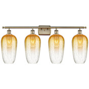 Innovations Lighting Brookhaven Flute 4 Light 37" Wide Vanity Light Antique Brass / Amber