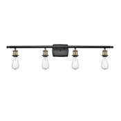 Innovations Lighting Bare Bulb 4 Light 36" Wide Bathroom Vanity Light Black Antique Brass