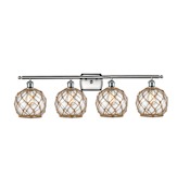 Innovations Lighting Farmhouse Rope 4 Light 36" Wide Bathroom Vanity Light Brushed Satin Nickel / Clear / Black