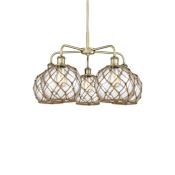 Innovations Lighting Farmhouse Rope 5 Light 27" Wide Chandelier Antique Brass / Clear Glass with Brown Rope