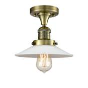 Innovations Lighting Halophane Single Light 9" Wide Semi-Flush Ceiling Fixture Antique Brass / Matte White