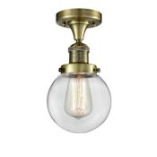 Innovations Lighting Beacon Single Light 6" Wide Semi-Flush Ceiling Fixture Antique Brass / Clear