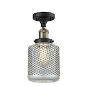 Innovations Lighting Stanton 6" Wide Semi-Flush Ceiling Fixture Black Antique Brass / Clear Wire Mesh