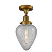 Innovations Lighting Geneseo Single Light 6-1/2" Wide Semi-Flush Ceiling Fixture Brushed Brass / Clear Crackle