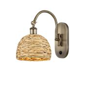 Innovations Lighting Woven Rattan 13" Tall Wall Sconce Antique Brass / Natural