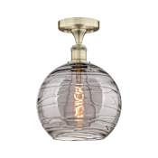 Innovations Lighting Athens Deco Swirl 10" Wide Semi-Flush Ceiling Fixture Antique Brass / Light Smoke Deco Swirl