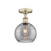Innovations Lighting Athens Deco Swirl 8" Wide Semi-Flush Ceiling Fixture Antique Brass / Light Smoke Deco Swirl
