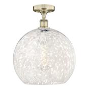 Innovations Lighting White Mouchette 14" Wide Semi-Flush Ceiling Fixture Antique Brass / White Mouchette