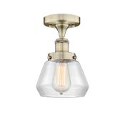 Innovations Lighting Fulton 7" Wide Semi-flush Ceiling Fixture Antique Brass / Clear