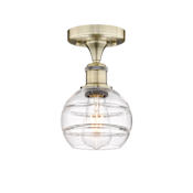 Innovations Lighting Rochester 6" Wide Semi-Flush Ceiling Fixture Antique Brass / Clear