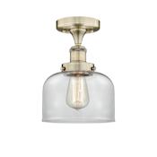 Innovations Lighting Bell 8" Wide Semi-Flush Ceiling Fixture Antique Brass / Clear