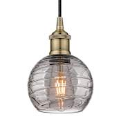 Innovations Lighting Athens Deco Swirl 6" Wide Cord-Hung Mini Pendant Antique Brass / Light Smoke Deco Swirl