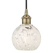 Innovations Lighting White Mouchette 6" Wide Cord-Hung Mini Pendant Antique Brass