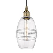 Innovations Lighting Vaz 6" Wide Cord-Hung Mini Pendant Antique Brass / Clear