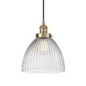 Innovations Lighting Seneca Falls 10" Wide Mini Pendant Antique Brass / Clear Halophane