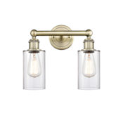 Innovations Lighting Clymer 2 Light 13" Wide Vanity Light Antique Brass / Clear