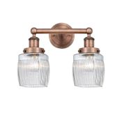 Innovations Lighting Colton 2 Light 15" Wide Vanity Light Antique Copper / Clear Halophane