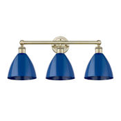 Innovations Lighting Plymouth Dome 3 Light 26" Wide Vanity Light Antique Brass / Blue