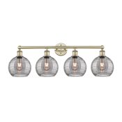 Innovations Lighting Athens Deco Swirl 4 Light 35" Wide Vanity Light Antique Brass / Light Smoke Deco Swirl