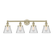 Innovations Lighting Cone 4 Light 34" Wide Vanity Light Antique Brass / Clear