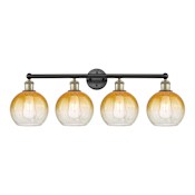 Innovations Lighting Brookhaven Globe 4 Light 35" Wide Vanity Light Black Antique Brass / Amber
