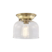 Innovations Lighting Large Bell 8" Wide Convertible Flush Mount Ceiling Fixture / Convertible to Wall Sconce Antique Brass / Clear