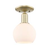 Innovations Lighting Athens 6" Wide Semi-Flush Globe Ceiling Fixture Antique Brass / Matte White