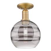 Innovations Lighting Rochester 8" Wide Semi-Flush Globe Ceiling Fixture Brushed Brass / Light Smoke