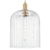 Innovations Lighting Bridal Veil 12" Wide Cord Hung Pendant with Clear, Ribbed Glass Shade Brushed Brass