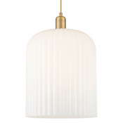 Innovations Lighting Bridal Veil 12" Wide Cord Hung Pendant with Glossy, Ribbed White Glass Shade Brushed Brass